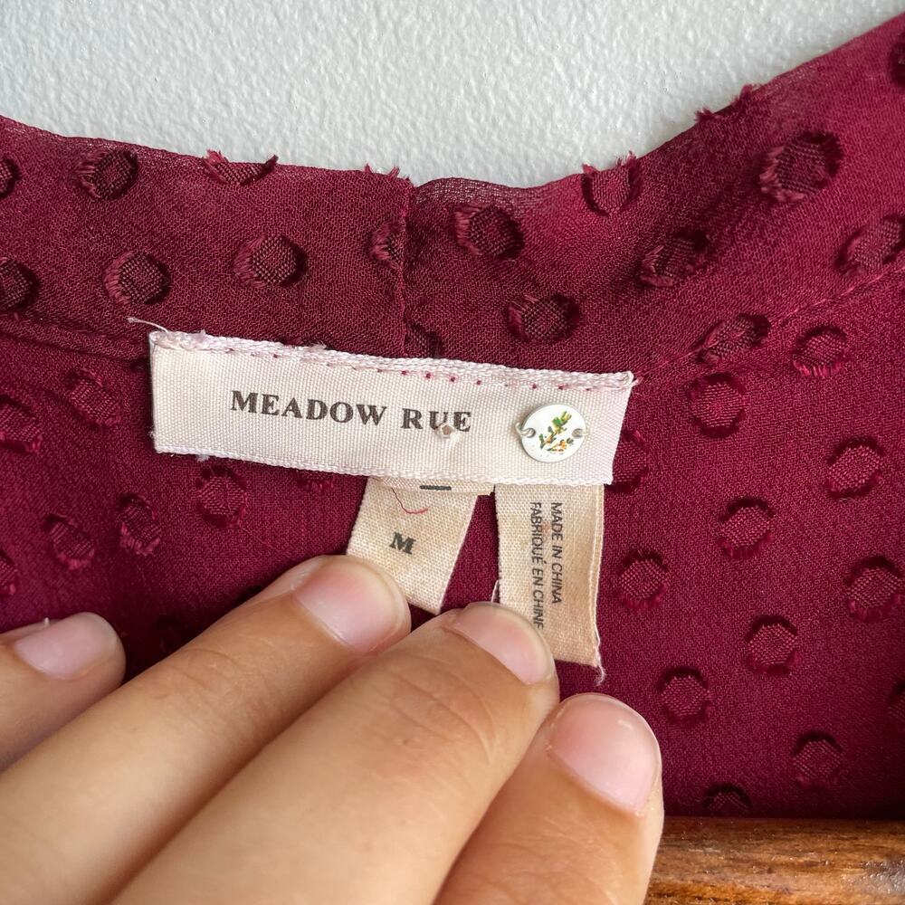 Meadow Rue Anthropologie Red Silk Blend Button Up Blouse Neck Tie Clip Dot sz M - Picture 8 of 14